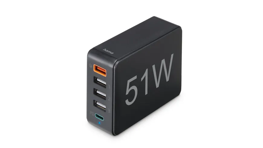 HAMA Schnellladegerät 5 Ports 1x QC 3 0 3x USB A 1x USB C PD 51 W