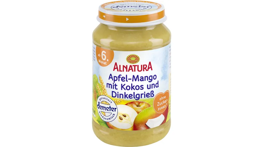 Alnatura Bio Apfel Mango mit Kokos und Dinkelgrieß Babygläschen ab 6