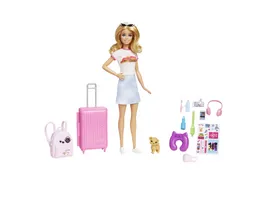 Barbie Reise Puppe blond Anziehpuppe mit Hund Urlaubs Zubehoer