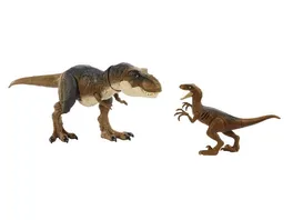 Jurassic World 2 Jurassic World Dinosaurier Tyrannosaurus Rex und Velociraptor mit Kampfschaeden