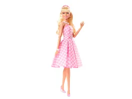 Barbie Sammelpuppe zum Spielfilm Margot Robbie als Barbie Sammelpuppe im rosa weissen Karo Kleid mit Gaensebluemchenhalskette