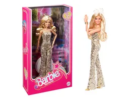 Barbie Signature The Movie Margot Robbie als Barbie Puppe zum Film im goldenem Disco Jumpsuit mit glaenzenden Locken und goldenen High Heels