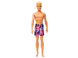 Barbie Ken Strandpuppe mit blonden Haaren und violetter Badebekleidung