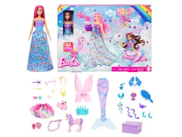 Barbie Adventskalender Modepuppe und 24 Ueberraschungs Accessoires Verwandlung zur Meerjungfrau und mehr