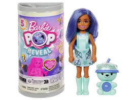 Barbie Chelsea Pop Reveal Bubble Tea Serie Puppe in einer Verpackung im Teedosendesign mit 5 Ueberraschungen mit Duft Stile koennen abweichen