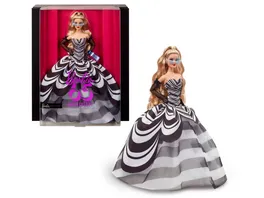 Barbie Signature Sammelpuppe zum 65 Jubilaeum mit blonden Haaren und schwarz weisser Robe