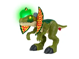 Imaginext Jurassic World Dinosaurier Spielzeug Schlag Action Dilophosaurus mit Lichtern und Geraeuschen fuer Kinder