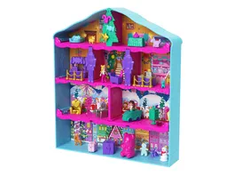 Adventskalender mit Polly Pocket Puppen Lebkuchenhaus Spielset mit Puppenhausmoebeln Spielzeugauto und Weihnachtszubehoer