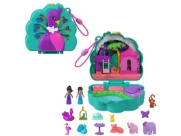 Polly Pocket Peacock Garden Schatulle mit 2 kleinen Puppen und Tieren Reisespielzeug mit Zubehoerteilen fuer Tiere