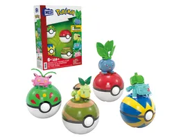 MEGA Pokemon Pflanze Typ Trainerteam Bauspielzeug Set mit 4 Actionfiguren 118 Teile fuer Kinder