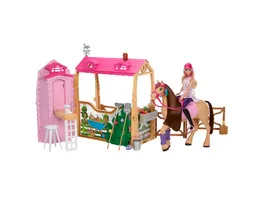 Barbie Mysteries Das geheimnisvolle Pferdeabenteuer Pferdestall Spielset mit Puppe Spielzeugpferd und Zubehoer