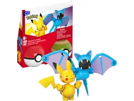 MEGA Pokemon Pikachu und Zubat Bauspielzeug Set mit 2 Actionfiguren 40 Teile fuer Kinder