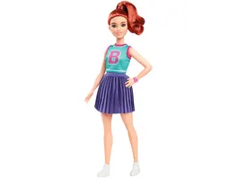 Barbie Fashionistas Puppe Nr 232 mit Jersey Oberteil violettem Faltenrock und rotem Haar