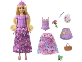 Disney Princess 2 in 1 Geschichten Rapunzel Modepuppe mit 2 Oberteilen zum Anklipsen 2 Roecken und 9 Accessoires