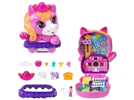 Polly Pocket Pony Rodeo Spielset mit 1 kleinen Puppe und Pferdchen Spielzeug fuer unterwegs mit Zubehoer fuer Mode und Essen