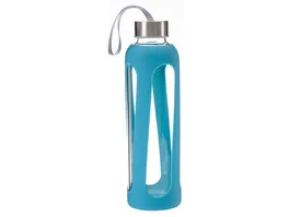 TRENDSHOP Trinkflasche aus Glas mit Silikonmantel 0 6l