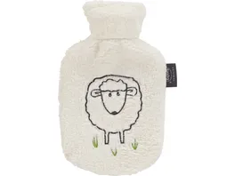 fashy Waermflasche 0 8l mit Flauschbezug und Stickerei Schaf Dolly