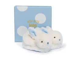 DOUDOU Bonbon Hase Fuesslinge mit Rassel blau 0 6M