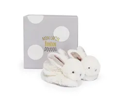 DOUDOU 8901310 Taupefarbene Hasenhausschuhe in Geschenkbox zur Geburt mit Rassel 0 6 Monate