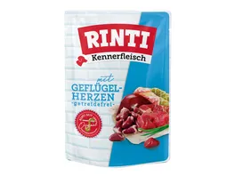 RINTI Hundenassfutter Kennerfleisch Gefluegelherzen Pouch