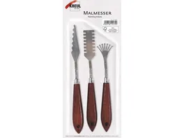 KREUL Malmesser 3er Set mit Metallklingen und Holzgriffen