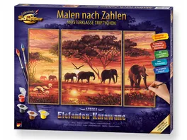 Schipper Malen nach Zahlen Meisterklasse Triptychon Afrika Elefanten Karawane