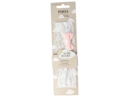 PARSA Beauty Baby Haarband weiss Spitze mit rosa Schleife