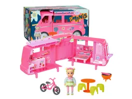 BABY born Minis Campervan Wohnmobil aufklappbarer Wohnwagen fuer BABY born Minis Puppen mit 6 Zubehoerteilen und Puppe 906095 Zapf Creation