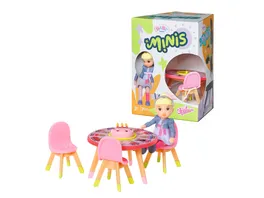 BABY born Minis Playset Happy Birthday 7 cm grosse Puppe Lea mit Tisch Kuchen Torte und Stuehlen