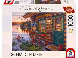 Schmidt Spiele Erwachsenenpuzzle Darrel Bush Seehuette mit Fahrrad 1 000 Teile Puzzle