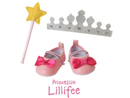 Heless Puppen Accessoires Set Prinzessin Lillifee 3 teilig Ballerinas Glitzerkrone und Zauberstab Gr 38 45 cm