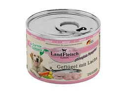 LandFleisch Classic Hundenassfutter Gefluegel mit Lachs und Gartengemuese