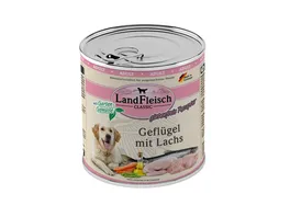 LandFleisch Classic Hundenassfutter Gefluegel mit Lachs und Gartengemuese