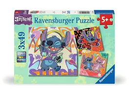 Ravensburger Puzzle 12001070 Einfach nur spielen 3x49 Teile Disney Stitch Puzzle fuer Kinder ab 5 Jahren