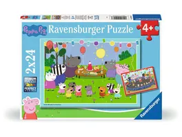 Ravensburger Kinderpuzzle 12004018 Partyzeit 2x24 Teile Peppa Pig Puzzle fuer Kinder ab 4 Jahren