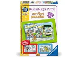 Ravensburger Kinderpuzzle Unterwegs mit Bus Bahn und Flugzeug my first puzzle 3x6 Teilen mit Wieso Weshalb Warum Poster