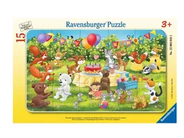 Ravensburger Kinderpuzzle 12004042 Tierische Geburtstagsfeier Rahmenpuzzle fuer Kinder ab 3 Jahren mit 15 Teilen