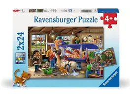 Ravensburger Kinderpuzzle 12004044 Eisenbahn und Flugzeugservice Puzzle fuer Kinder ab 4 Jahren mit 2x24 Teilen