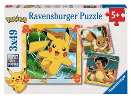 Ravensburger Kinderpuzzle 12004062 Pokemon Puzzle fuer Kinder ab 5 Jahren mit 3x49 Teilen