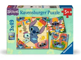 Ravensburger Kinderpuzzle 12004114 Disney Stitch Puzzle fuer Kinder ab 5 Jahren mit 3x49 Teilen