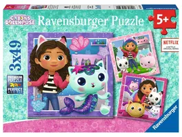 Ravensburger Kinderpuzzle 05659 Spielzeit mit Gabby 3x49 Teile Gabby s Dollhouse Puzzle fuer Kinder ab 5 Jahren