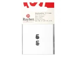 Rayher Wachszahlen 5 silber 9mm 2Stueck