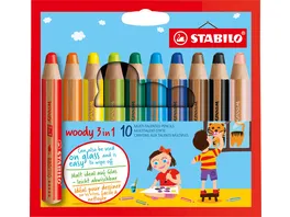 STABILO Buntstift Wasserfarbe Wachsmalkreide STABILO woody 3 in 1 10er Pack mit 10 verschiedenen Farben
