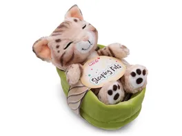 NICI Kuscheltier Katze Bengal im Koerbchen12cm GREEN