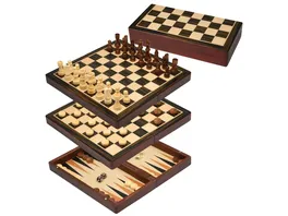 Philos Spiele Schach Backgammon Dame Set Feld 30 mm Magnetverschluss