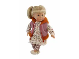 Schildkroet Puppen Puppe Hanni 45 cm blonde Haare blaue Schlafaugen Kleidung lila weiss braun