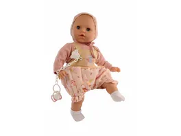 Schildkroet Puppen Baby Amy 45 cm mit Schnuller Malhaar blaue Schlafaugen Kleidung rose mit Fruechten