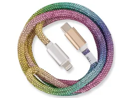 OHLALA Glamour 1m USB Data Cable Rainbow fuer Typ C Apple Lightning mit Sync und Ladefunktion