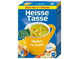 Heisse Tasse Instantsuppe Huhn mit Nudeln