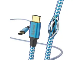 Hama Ladekabel Reflective USB C USB C 1 5 m Nylon Blau